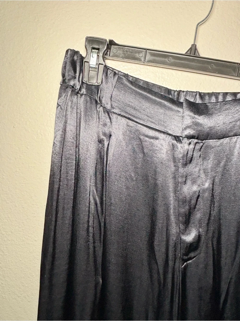 Free People Black Satin Wide-Leg Dress Pants